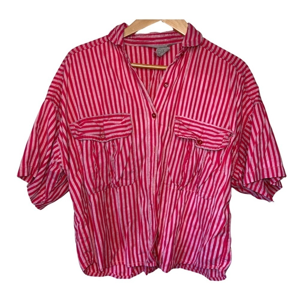 Great Connections Pink Striped Button Front Cropped Shirt Size Medium